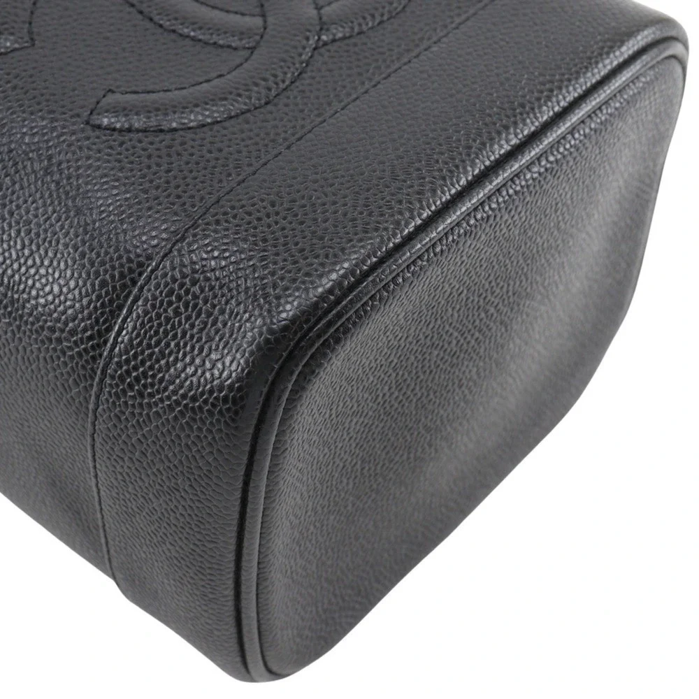 CHANEL Black Caviar Leather Logo Pouch